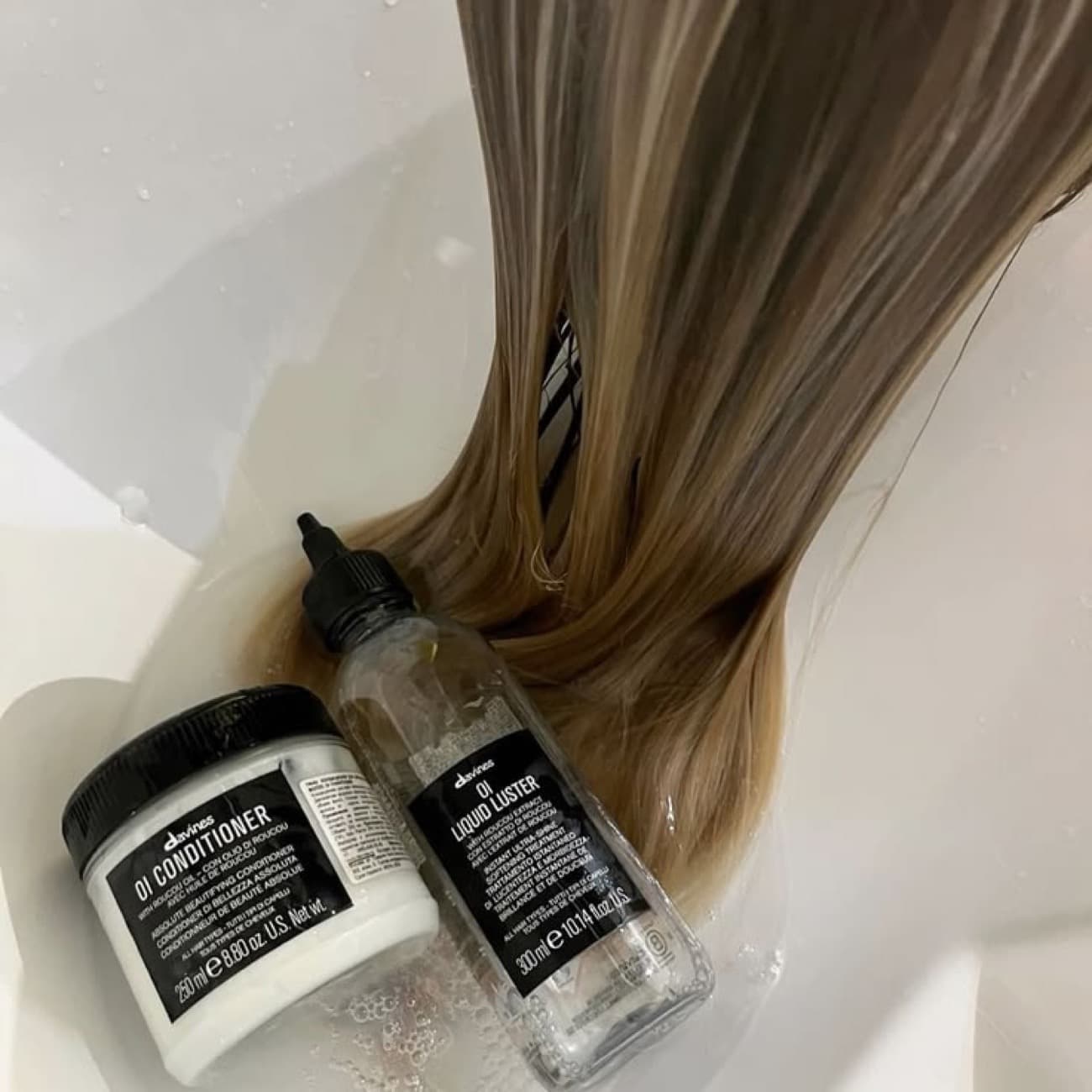 Davines OI on glossy blonde hair